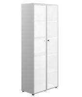Шкаф высокий 2 двери стекло белое матовое рама хром IDEV86S L 